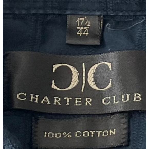 CHARTER CLUB LONG SLV BUTTON-UP  POINTED COLLAR SHIRT, MEN, 17-1/2-44, NAVY BLUE - Picture 10 of 12